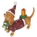 Floristik24 Dekofigur Dackel aus Polyresin 18 cm mit Geschenkpaket und Weihnachtsmütze