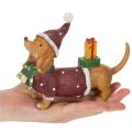 Dekofigur Dackel aus Polyresin 18 cm mit Geschenkpaket und Weihnachtsmütze | Floristik24.at