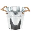 Floristik24 Deko Eimer Metall Blumentopf mit Seilgriffen Ø20cm Silber