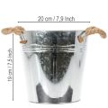 Deko Eimer Metall Blumentopf mit Seilgriffen Ø20cm Silber | Floristik24.at