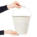 Deko-Eimer Metall Weiß gewaschen mit Holzgriff Ø20,5cm H20cm Pflanzkübel | Floristik24.at