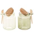 Deko-Gläser aus Glas mit Korkdeckel und Holzlöffeln, Grün, Ø 7 cm, H 10 cm, 2er-Set | Floristik24.at