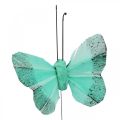 Floristik24 Deko Schmetterling am Draht Grün, Blau 5-6cm 24St