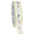 Floristik24 Geschenkband Blütenmuster Bellis Polyester 25mm 20m Weiß