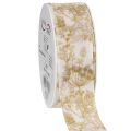 Floristik24 Geschenkband aus Polyester mit Pflanzenmotiven 40 mm x 20 m Creme Gold