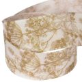 Geschenkband aus Polyester mit Pflanzenmotiven 40 mm x 20 m Creme Gold | Floristik24.at