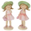 Floristik24 Dekofiguren aus Polyresin Mädchen mit grünem Hut und rosa Kleid 6,5x5,5x14,5cm 2 Stück