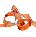 Floristik24 Dekorationsband mit Blättermotiv Orange 25mm 20m
