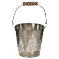 Floristik24 Deko-Eimer aus Zink mit Tannen und Holzgriff 13 cm