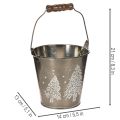 Deko-Eimer aus Zink mit Tannen und Holzgriff 13 cm | Floristik24.at