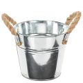 Floristik24 Eimer aus Metall mit Seilgriffen Ø14cm H12cm Silber