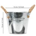 Eimer aus Metall mit Seilgriffen Ø14cm H12cm Silber | Floristik24.at