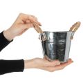 Eimer aus Metall mit Seilgriffen Ø14cm H12cm Silber | Floristik24.at