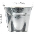 Eimer aus verzinktem Blech Ø12cm x H10cm mit Holzgriff, 8 Stück, Zink glänzend | Floristik24.at