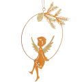 Floristik24 Engel Deko Hängering Metall Rost-optik mit Zapfen und Glitzerflügeln 23,5x16,5cm 3 Stück