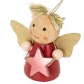 Deko-Anhänger Engel aus Holz mit Stern zum Aufhängen 5 cm, 9er-Set, bunt | Floristik24.at