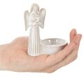 Engelsfigur mit Schale und rundem Teelichthalter aus Keramik, 10 cm, 3er Set, weiß | Floristik24.at