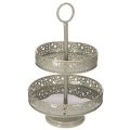 Floristik24 Deko-Etagere aus Metall zweistöckig mit Sternmotiv 49 cm mint-gold