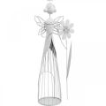 Floristik24 Blütenfee mit Blume, Frühlingsdeko, Metall-Windlicht, Blumenfee aus Metall Weiß H40,5cm