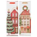 Geschenktasche für Flaschen, Set 2 Stück, 36 cm, Weihnachtsmotive, Haus und Tannenbaum | Floristik24.at
