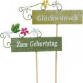 Floristik24 Floraler Dekostecker für verschiedene Anlässe, Holzschild mit Aufschrift, Blumenstecker 6St