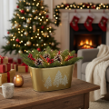 Dekoschale Metall oval 24×13×12,5cm Gold mit Tannenbaum-Motiv | Floristik24.at