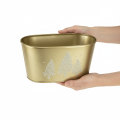 Dekoschale Metall oval 24×13×12,5cm Gold mit Tannenbaum-Motiv | Floristik24.at