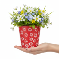 Metall-Blumentopf Rot-Weiß geblümt Ø12,5cm H11,5cm | Floristik24.at