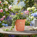 Blumentopf Metall Übertopf Ø11,5cm H11,5cm Apricot mit Blumenmotiv | Floristik24.at