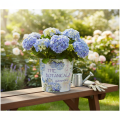 Metall-Übertopf Hortensien-Design Ø21cm H18cm Blau-Weiß für innen und außen | Floristik24.at