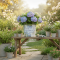 Blumentopf Metall Hortensienmotiv Ø17,5cm H16cm Weiß Innenbereich | Floristik24.at