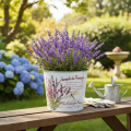 Übertopf Metall Lavendel-Motiv Ø18cm H15,5cm Weiß Silber Lila | Floristik24.at