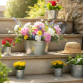Blumenschale rund Metall Ø17,5cm H9cm mit Griffen, Silber/Kupfer | Floristik24.at