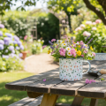 Pflanzgefäß Emaille-Tasse Weiß mit Blumenmuster Ø11cm aus Metall für Dekoration | Floristik24.at