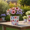 Blumentopf aus Metall mit Frühlingsmotiv Ø12cm H10,5cm für Innen und Außen | Floristik24.at