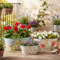 Pflanzschalen Set oval aus Metall mit Blumen- und Vogelmotiven, 3 Stück, 39/31/24,5 cm | Floristik24.at