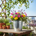Blecheimer mit Seilgriffen aus Metall glänzend Ø22cm für Indoor- und Outdoordekoration | Floristik24.at