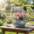 Metall Gießkanne 41cm Silber Kupfer, Pflanzgefäß, Gartendekoration | Floristik24.at