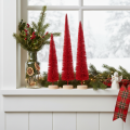 Deko Tannenbaum schmal Rot 40cm 3er Set mit Holzsockel | Floristik24.at