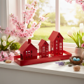 Metall-Windlicht-Set Häuser Rot mit Tablett 35 cm | Floristik24.at