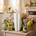 Blumenvase aus Keramik geriffelt Weiß 38cm | Floristik24.at