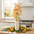 Künstlicher Orchideenzweig 110cm Orange mit grünen Blättern 3er Set für Raumdekoration | Floristik24.at