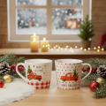 Weihnachtstasse aus Keramik mit Auto- und Tannenbaum-Motiv 10 cm Weiß-Rot 2er-Set | Floristik24.at