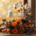 Geisterfiguren auf Holzstab 54 cm weiß-orange 8 Stück für Halloween-Dekoration | Floristik24.at