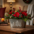 Übertopf oval aus Zink 25 cm geprägt mit Tannenbaum-Motiv silber | Floristik24.at