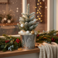 Metall Übertopf mit Glitzer-Tannenmotiv 13cm Silber | Floristik24.at