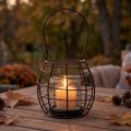 Gartenlaterne aus schwarzem Metall mit Glas-Windlicht Ø14cm H12,5cm | Floristik24.at
