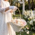 Streukörbchen Hochzeit 24x17cm Weiß Kunststoff mit Rattan | Floristik24.at