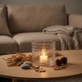 Windlicht aus Glas mit Ovale-Muster, Ø11,5cm, H9,5cm, transparent | Floristik24.at