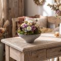 Dekoschale mit Fuß Ø19cm H8cm rund Kunststoff grau | Floristik24.at